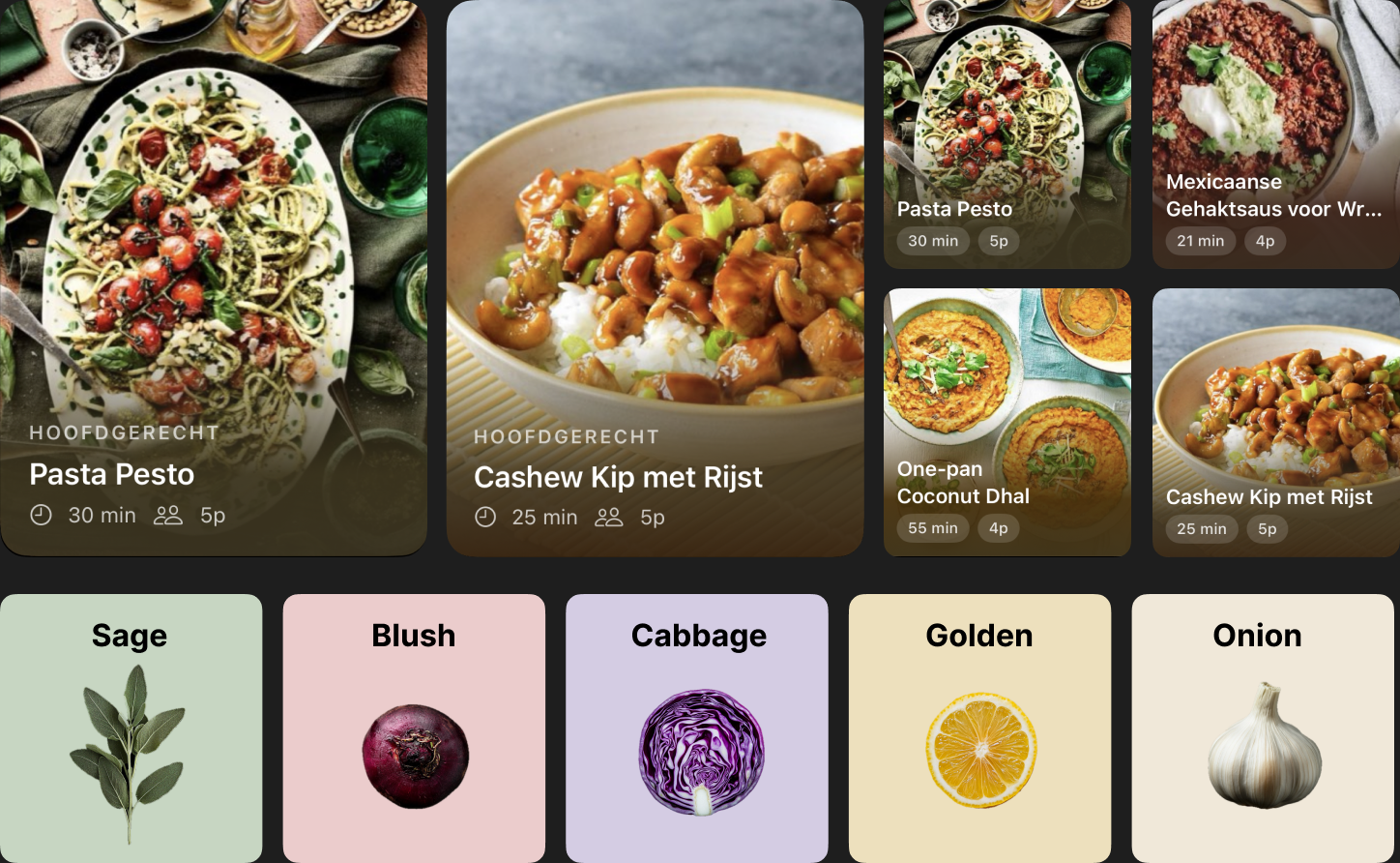 Add Salt card system and per-recipe accent palette